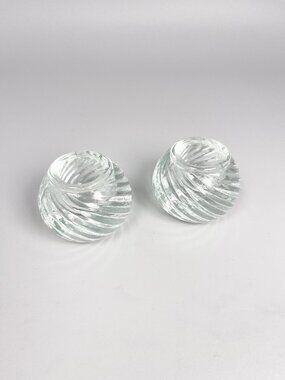 Vintage set of small swirled glass ball tapered candle holders